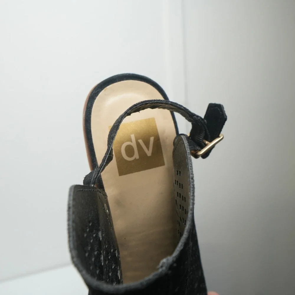 DV Dolce Vita Sandal Booties Women 7 Black Laser Cut Perforated‎ Block Heel Boho
